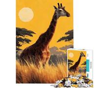 Puzzle de 1000 pièces Girafe dans la Savane Peinture Puzzle Relaxant Jeu d'assemblage Cadeau Unique pour Un Anniversaire ou Noël (Dimensions 38x52cm)
