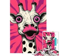 Puzzle de 1000 pièces Girafe de Dessin animé avec des Accents Roses pour Jeu éducatif Stimulant pour Les Anniversaires (Dimensions 38x26cm)