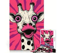 Puzzle de 1000 pièces Girafe de Dessin animé avec des Touches de Rose, idéal pour Les Adolescents, développement de la mémoire et Passe-Temps paisible, découpe précise, Joyeux Noël (50x75cm)