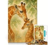 Puzzle de 1000 pièces Girafe et bébé à l'aquarelle pour Adolescents Un Jeu Amusant et Stimulant,sans espaces,idéal pour Une activité familiale Amusante en soirée (38x26cm)