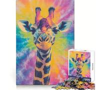 Puzzle de 1000 pièces Girafe Tie-Dye Adolescents Décoration Murale Design Lumineux et Relaxant Assemblage Facile 38x26cm
