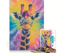 Puzzle de 1000 pièces Girafe Tie-Dye Adolescents Décoration Murale Design Lumineux et Relaxant Assemblage Facile 38x26cm