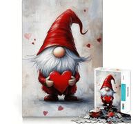 Puzzle de 1000 pièces GNOME de la Saint-Valentin Tenant Un cœur pour Adolescents Jeu Stimulant l'esprit,Assemblage sécurisé et Solide,activité Amusante en Famille (38x26cm)
