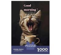 Puzzle De 1000 Pièces Good Morning Cat with Coffee Puzzles pour Adultes : Un Casse-tête Amusant Et Stimulant À Réaliser. Cadeaux d'anniversaire Et De Noël Uniques 38x26cm/1000pcs