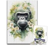 Puzzle de 1000 pièces Gorilles Adolescents à l'aquarelle - Jeu éducatif de logique et attentionné pour Toutes Les Occasions - Dimensions 38x52cm
