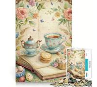 Puzzle de 1000 pièces Goûter à l'aquarelle avec fleurs et livre pour adolescents,idéal pour développer la réflexion,jouer avec les mots,taille uniforme,pièces précises,activité relaxante à l'intérieur