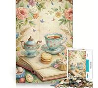 Puzzle de 1000 pièces Goûter à l'aquarelle avec Fleurs et Livre pour Adultes,Jeu de réflexion,découpe Laser pour Un Assemblage Parfait,activité enrichissante pour Les Jours de Pluie (38x52cm)