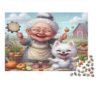 Puzzle de 1000 pièces « Grand-mère Joyeuse » avec Un Adorable Petit Chien Blanc Duveteux. Jeu éducatif pour Adultes. Décoration Magnifique. Défi de Haute difficulté. Anniversaire. 70 x 50 cm.