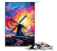 Puzzle de 1000 pièces : Grands moulins à Vent entourés d'éclaboussures Beaucoup de Couleurs Puzzle pour Adultes Convient aux Couples et aux Adolescents de 14 Ans et Plus 75 x 50 cm