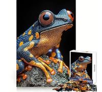 Puzzle de 1000 pièces Grenouille à flèches empoisonnées Bleue et Jaune pour Adolescents développe la réflexion, se détend et s’Amuse sans Stress, Bords Nets, Cadeau de Noël Chaleureux (50x75cm)