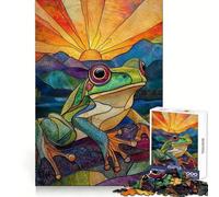 Puzzle de 1000 pièces Grenouille au Coucher du Soleil en vitrail pour Adolescents, idéal pour améliorer la mémoire, Les Loisirs à la Maison, Bords précis, Cadeau Exquis 38x52cm