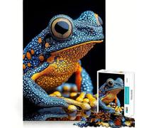 Puzzle de 1000 pièces Grenouille Bleue et Orange éclatante,Jeu de Concentration pour Adolescents,découpe de précision,Bords Lisses, pour Les fêtes (50x75cm)