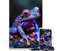 Puzzle de 1000 pièces Grenouille Bleue et Rouge éclatante pour Adolescents Bien-être cérébral Relaxation Facile Verrouillage Parfait (38x26cm)