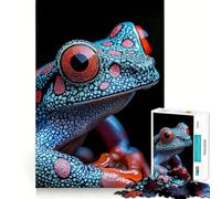 Puzzle de 1000 pièces Grenouille Bleue et Rouge éclatante pour Adultes,Jeu de mémoire,Assemblage précis sans espaces,activité apaisante pour Une Pause mentale (50x75cm)