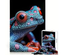 Puzzle de 1000 pièces Grenouille Bleue et Rouge éclatante pour Adultes Puzzle pour Le Cerveau, Bien-être, détente et Loisirs Cadeau Festif idéal (38x26cm)