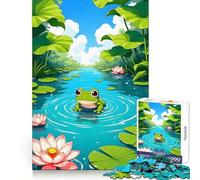 Puzzle de 1000 pièces Grenouille de Dessin animé dans Un étang de nénupharspour Adultes, entraînement Mental, détente et Loisirs, découpe Laser, Cadeau de Noël Unique (50x75cm)