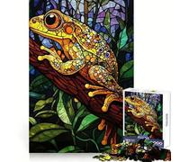 Puzzle de 1000 pièces Grenouille en vitrail pour Adolescents, Jeu de logique et de Stimulation émotionnelle, Divertissement paisible, Bords Lisses, Cadeau créatif 38x26cm