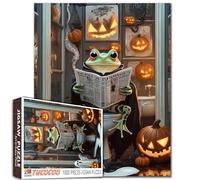 Puzzle de 1000 pièces - Grenouille verte - Cape de vampire - Affiches effrayantes - Citrouilles - Slime - Scène d'Halloween amusante - Pour adulte et débutant - Bricolage - 68,6 x 50,8 cm