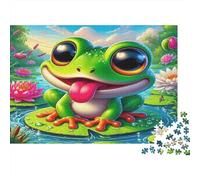 Puzzle de 1000 pièces Grenouilles pour Adultes Grenouille Verte avec la Langue Tirée Jeu Familial Amusant et Stimulant et Super Idée Cadeau 38x26cm/1000pcs