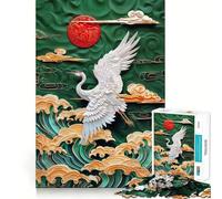 Puzzle de 1000 pièces Grue planant au-Dessus des Vagues dorées pour Adolescents, Collection d'art Recall Upgrade Calm Relax Clear Cut (50x75cm)