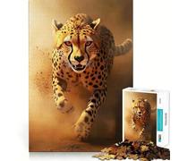 Puzzle de 1000 pièces Guépard Courant dans la poussière Faune Africaine Photo précise Jeu de réflexion Amusant et collaboratif Cadeau apaisant pour Noël (50x75cm)