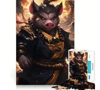 Puzzle de 1000 pièces Guerrier Cochon avec Perles Dorées pour Adolescents renforce la mémoire, Passe-Temps apaisant, Cadeau Festif de qualité (38x52cm)