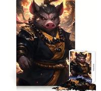 Puzzle de 1000 pièces Guerrier Cochon avec Perles Dorées pour Adolescents renforce la mémoire, Passe-Temps apaisant, Cadeau Festif de qualité (38x52cm)