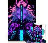 Puzzle de 1000 pièces Guerrier Cyber Oni Néon pour Adultes Jeu de réflexion Stimulant Temps de détente Bordure précise Cadeau Exquis (50x75cm)