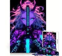 Puzzle de 1000 pièces Guerrier Cyber Oni Néon pour Adultes Jeu de réflexion Stimulant Temps de détente Bordure précise Cadeau Exquis (50x75cm)