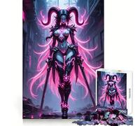 Puzzle de 1000 pièces Guerrier démon néon en Milieu Urbain pour Adolescents, Jeu de réflexion Anti-Stress, Bords précis, (50x75cm)