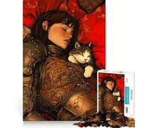 Puzzle de 1000 pièces Guerrier endormi et Chat Adolescents Stimule la mémoire Jeu apaisant Bords Nets Cadeau de Noël 38x26cm