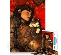 Puzzle de 1000 pièces Guerrier endormi et Chat pour Adultes Jeu de logique Pure Amusant et apaisant Découpe Nette Cadeau Exceptionnel 38x52cm