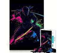 Puzzle de 1000 pièces Guerrier Ninja Néon avec Épées pour Adultes Idéal pour stimuler la mémoire, se détendre et s'amuser Bords Nets pour Les vœux du Père Noël (50x75cm)