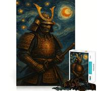 Puzzle de 1000 pièces Guerrier samouraï dans Le Style de la Nuit étoilée pour Adultes Jeu de réflexion et de Loisirs Découpe Fine pour Les vœux de Noël (38x52cm)