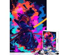 Puzzle de 1000 pièces Guerrier samouraï néon avec Katana Jeu éducatif pour Les Enfants Convient pour la décoration de Bureau Dimensions 38x26cm
