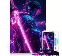 Puzzle de 1000 pièces Guerrier Samouraï Néon pour Adolescents Jeu de Logique et de Détection Silencieux Bords Lisse Cadeau Unique (38x52cm)