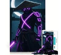 Puzzle de 1000 pièces Guerrier samouraï néon sous la Pluie pour Adolescents, Jeu d'entraînement cérébral, Moment de Partage en Famille, Cadeau créatif (38x52cm)