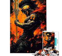 Puzzle de 1000 pièces Guerrier Spartiate en Flammes Jeu de Construction Difficile et Stimulant axé sur l'analyse et la logique à partir de 14 Ans 50x75cm