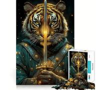 Puzzle de 1000 pièces Guerrier Tigre avec Épée pour Adolescents Jeu de réflexion Stimulant et Relaxant Découpe précise Décoration Artistique 38x52cm