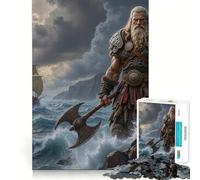 Puzzle de 1000 pièces Guerrier Viking à la Hache au Bord de la mer pour Adolescents Jeu Stimulant l'esprit Assemblage Facile et sécurisé Activité Amusante en Famille (50x75cm)