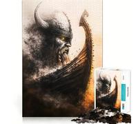 Puzzle de 1000 pièces Guerrier Viking et Navire Jeu de mémoire Amusant Bords Lisses,Assemblage Parfait Une façon divertissante d'occuper Les Heures vides (38x52cm)