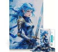 Puzzle de 1000 pièces Guerrière aux Cheveux Bleus Découpe précise,Jeu de réflexion,Jeu Facile à Jouer,Cadeau d'anniversaire Stimulant (50x75cm)