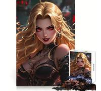 Puzzle de 1000 pièces Guerrière Blonde aux Yeux Rouges pour Adultes et Adolescents, Jeu intellectuel, à Partager à la Maison, qualité et découpe Classiques, Cadeau (38x26cm)