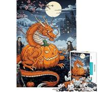 Puzzle de 1000 pièces Halloween Dragon Citrouille Vampires Puzzle Adulte Casse-tête Jeu Décoration Murale Cadeaux d'anniversaire et de Noël Uniques (Dimensions 50x75cm)