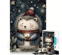 Puzzle de 1000 pièces Hérisson d'hiver avec Gland et étoiles pour Adolescents Jeu de réflexion Amusant et adapté aux Adolescents Taille Uniforme Pièces précises Activité relaxante à l'intérieur