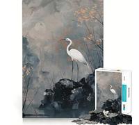 Puzzle de 1000 pièces Héron Blanc dans Un Paysage Brumeux pour Adolescents Jeu Stimulant l’Esprit,Assemblage sécurisé et Solide,activité Amusante en Famille (38x52cm)