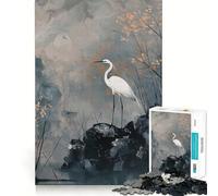 Puzzle de 1000 pièces Héron Blanc dans Un Paysage Brumeux pour Adolescents,pour améliorer l'esprit,Jeu Stimulant,Taille Uniforme,pièces précises,activité Amusante en Famille Le Soir (38x26cm)