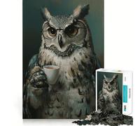 Puzzle de 1000 pièces Hibou à Lunettes Buvant du café, idéal pour Les Adolescents, Stimulant la réflexion et la Joie familiale, avec des Bords précis Un Cadeau mémorable (38x52cm)