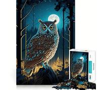Puzzle de 1000 pièces Hibou dans la forêt Nocturne pour Adolescents, Puzzle Relaxant et Lumineux, Cadeau Exquis (38x52cm)