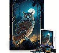 Puzzle de 1000 pièces Hibou dans la forêt Nocturne pour Adolescents, Puzzle Relaxant et Lumineux, Cadeau Exquis (38x52cm)